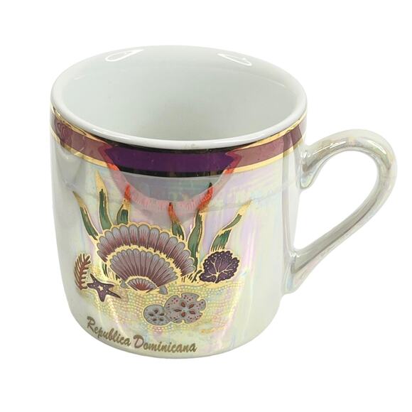 Republica Dominicana TEA CUP & SAUCER SET Demitasse Iridescent Pink Shell Ocean - Picture 4 of 8
